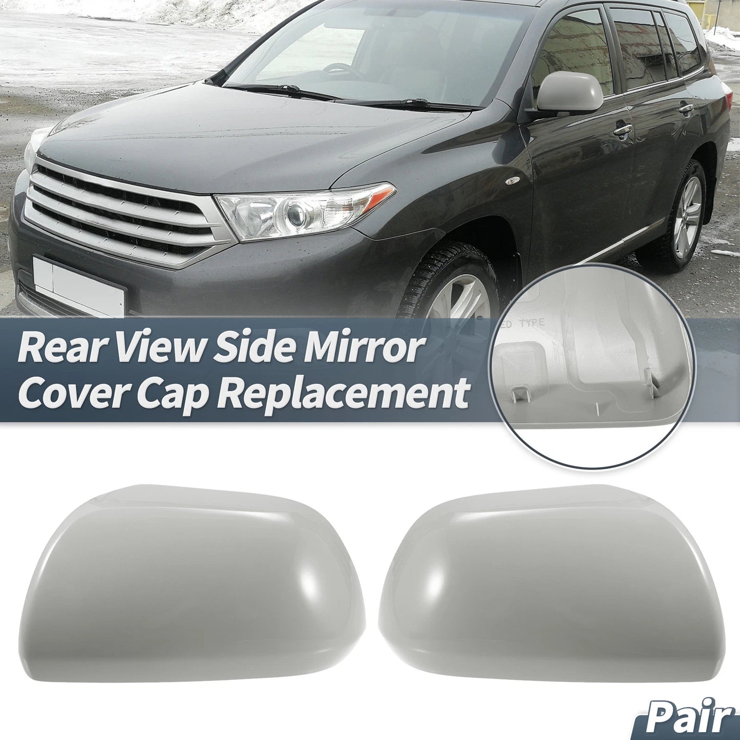 Gray Rearview Mirror Cover Cap Pair for Toyota Highlander (2009-2014)