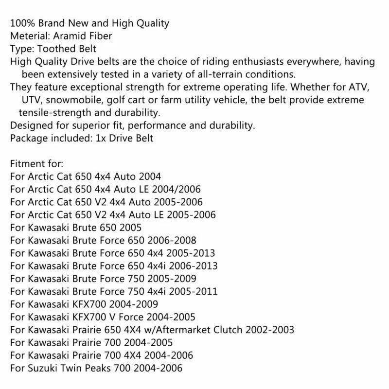 Drive Belt for Arctic Cat 650 V2, Kawasaki Brute Force 650, KFX700 (2004-2023)