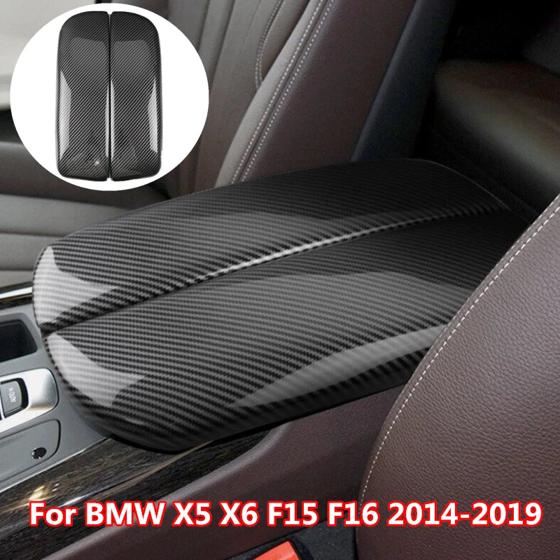 Carbon Fiber Center Console Armrest Box Cover Trim for BMW X5 X6 (2014–2019)