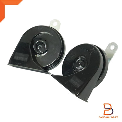 12V Twin Trumpet Horn Set + Bracket for Car - Black Square Mouth
