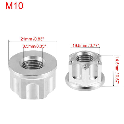 6 x Titanium Alloy M10 Pitch 1.25mm Flange Bolt Nut for Motorcycle