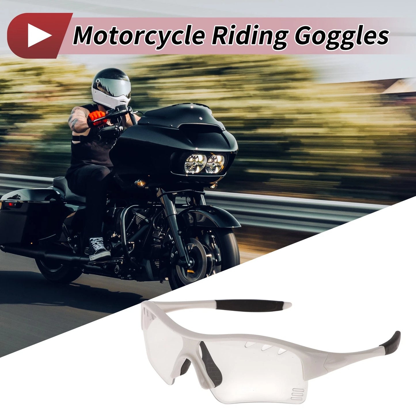 Motorcycle Riding Goggles Clear Lens White Frame PC TPU for Motorcycle