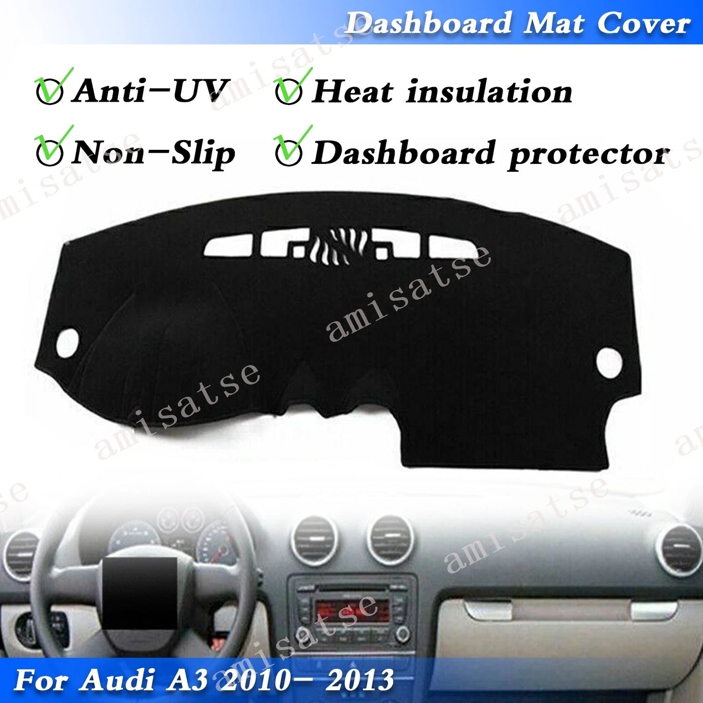 Dashmat for A3 2008-2013 Black Dashboard Cover Sun Visor Pad (2008-2013)