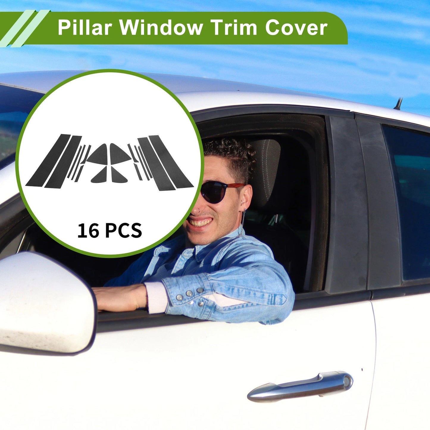 16 Pcs Pillar Window Trim for Chevy Cruze (2017 - 2021) Carbon Fiber