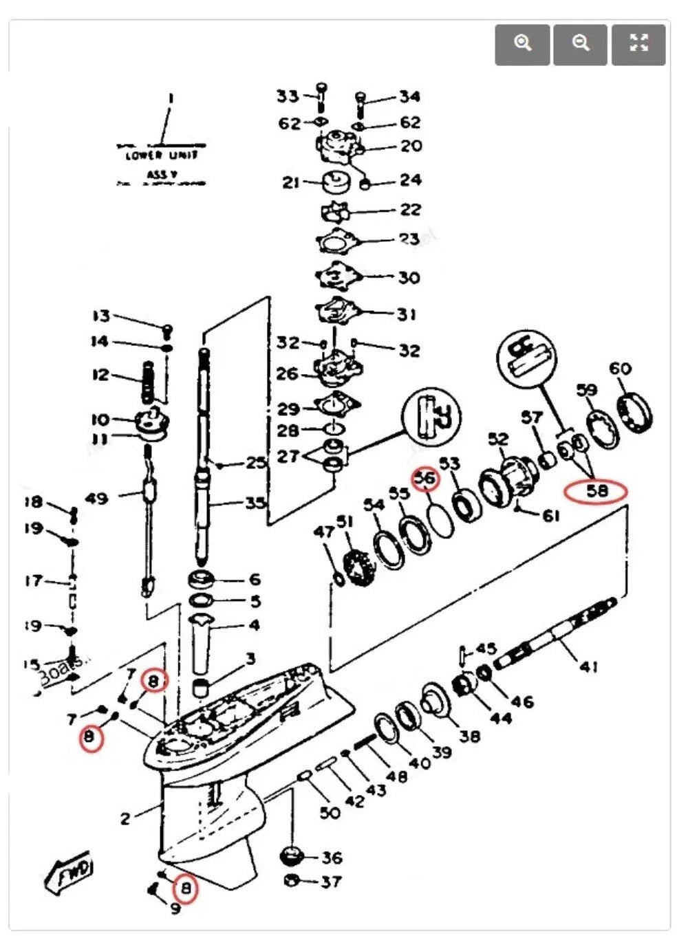 Gearcase Unit Kit for Yamaha 2-Stroke Outboard Models 1996-2006