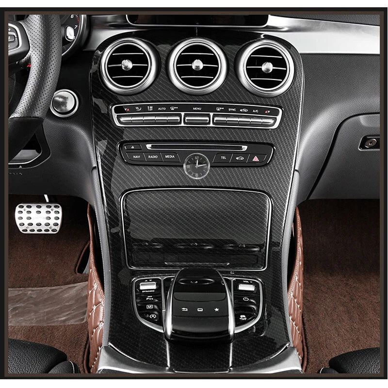 Carbon Fiber Style Center Console Panel Cover Trim Fits Benz C Class 2015-2018