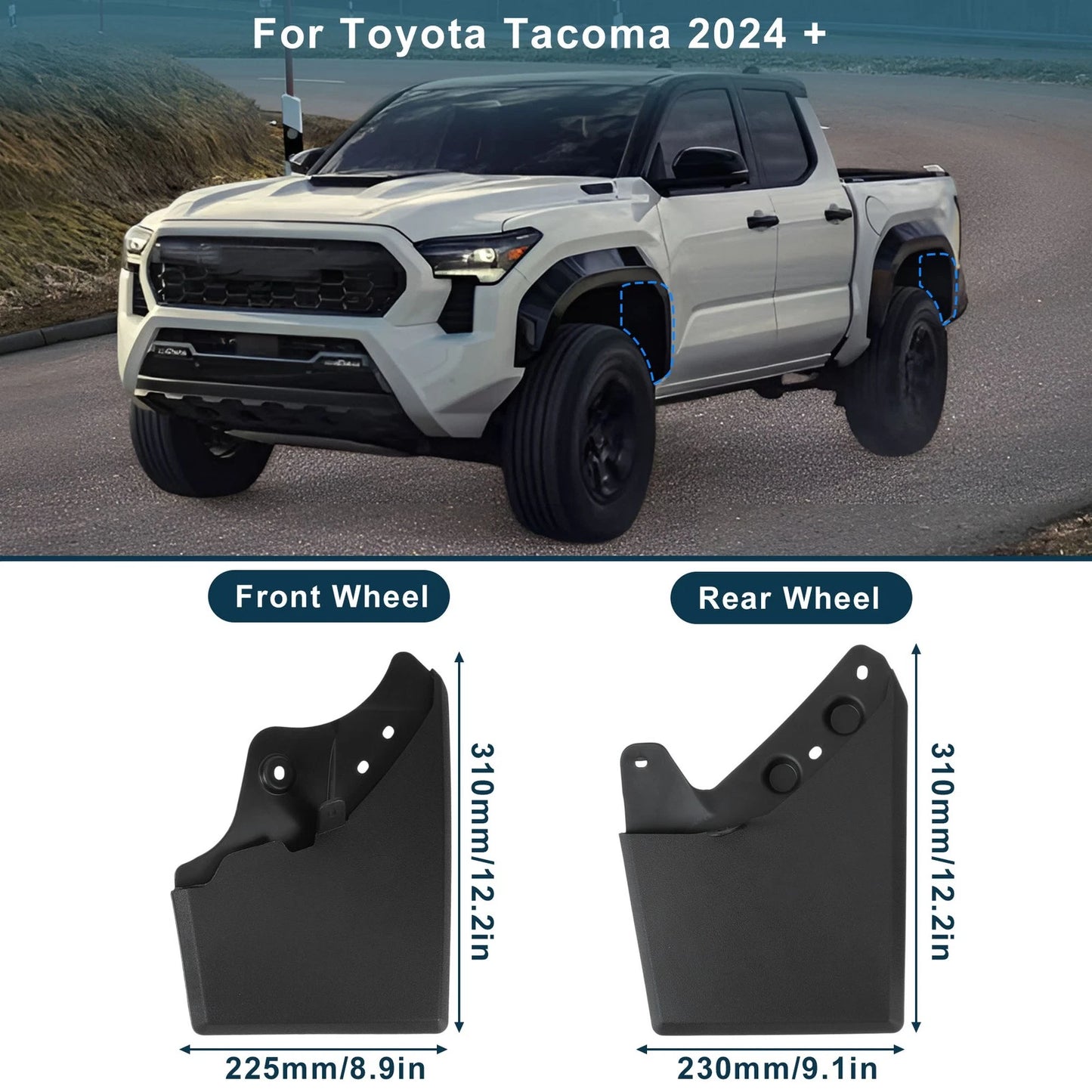 Mud Flaps Kit for Toyota Tacoma Splash Guards (2024-2025) No-Drill Installation