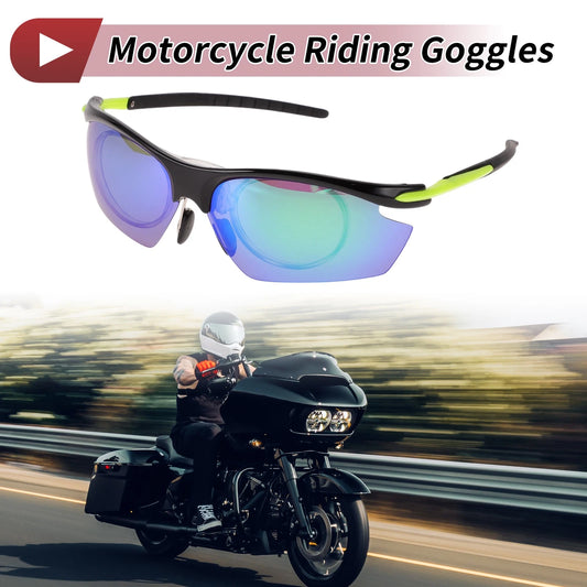 1 Pc Motorcycle Riding Goggles Green Lens Black Frame Tri-acetel Cellulose for Motorcycle