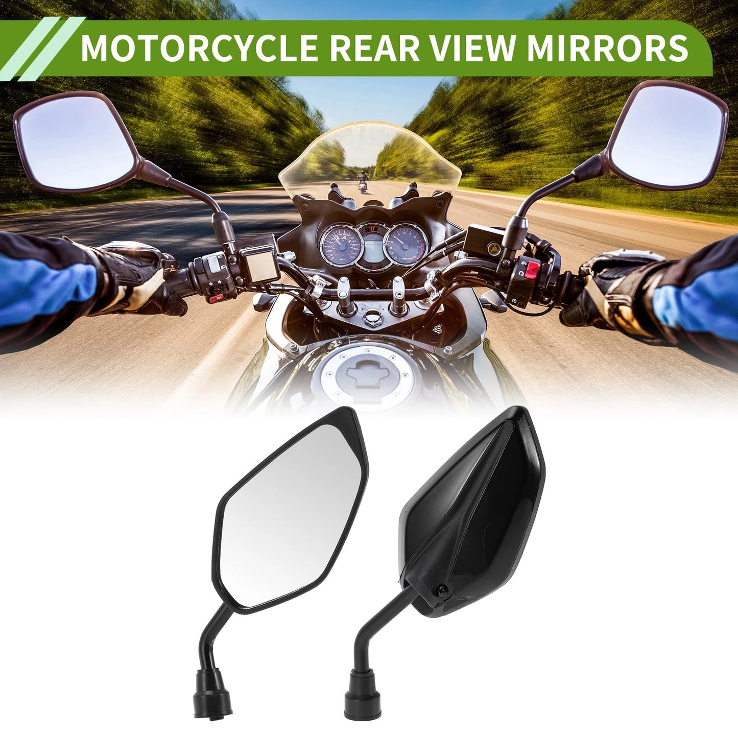 Rear View Mirrors Leaf Shape Black Iron Plastic 1 Set for M10 Motorcycle