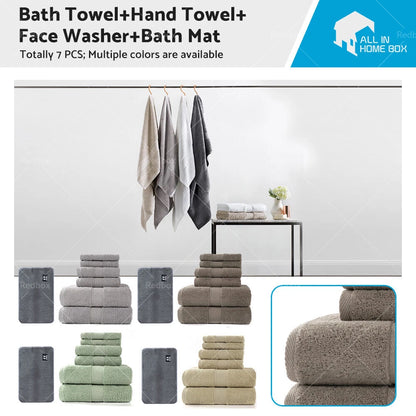 7PCS Cotton Towel Set for Home Bath Outdoor Swimming Water Park