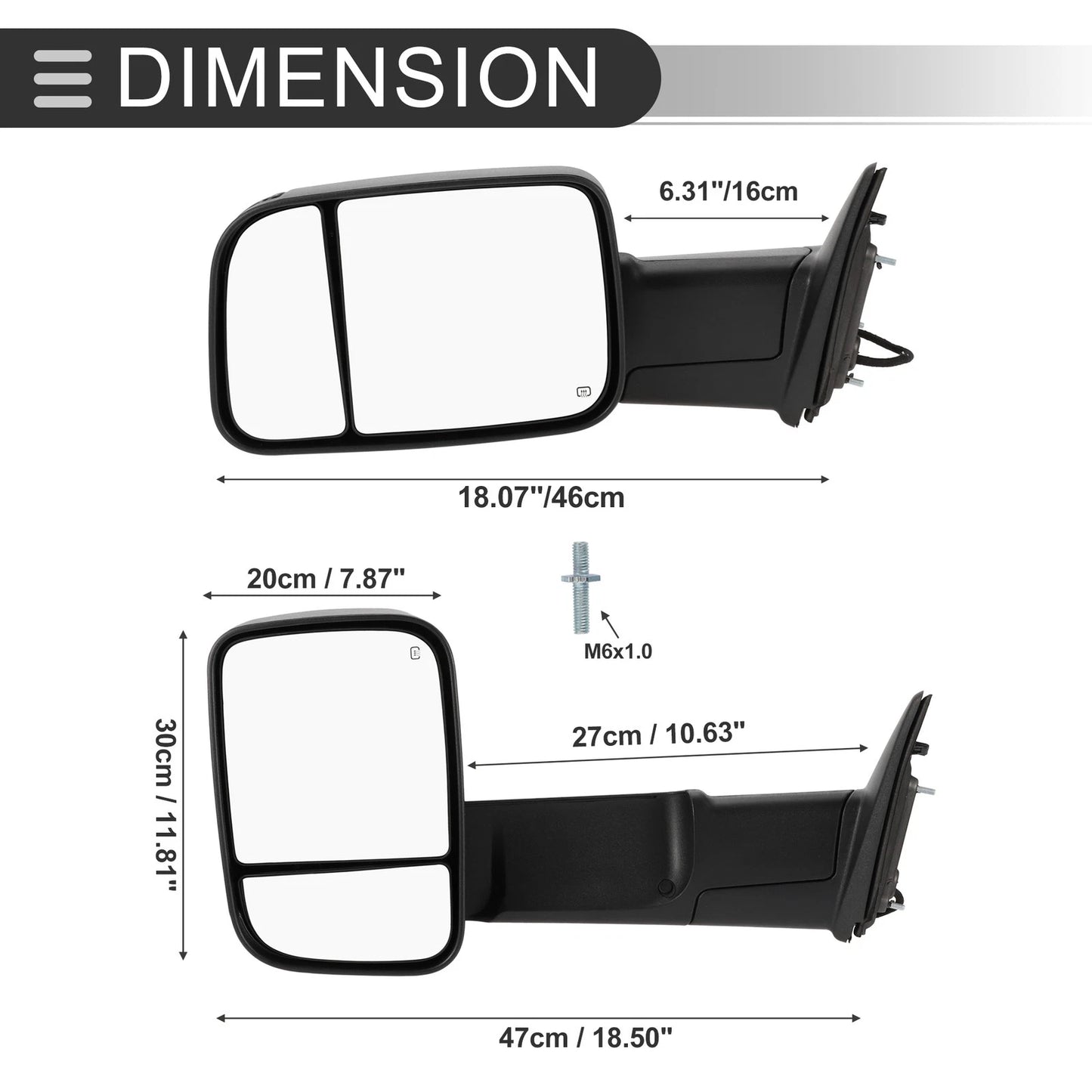 Tow Mirrors for Dodge Ram 1500 with Turn Signal Light Black (2009-2012)