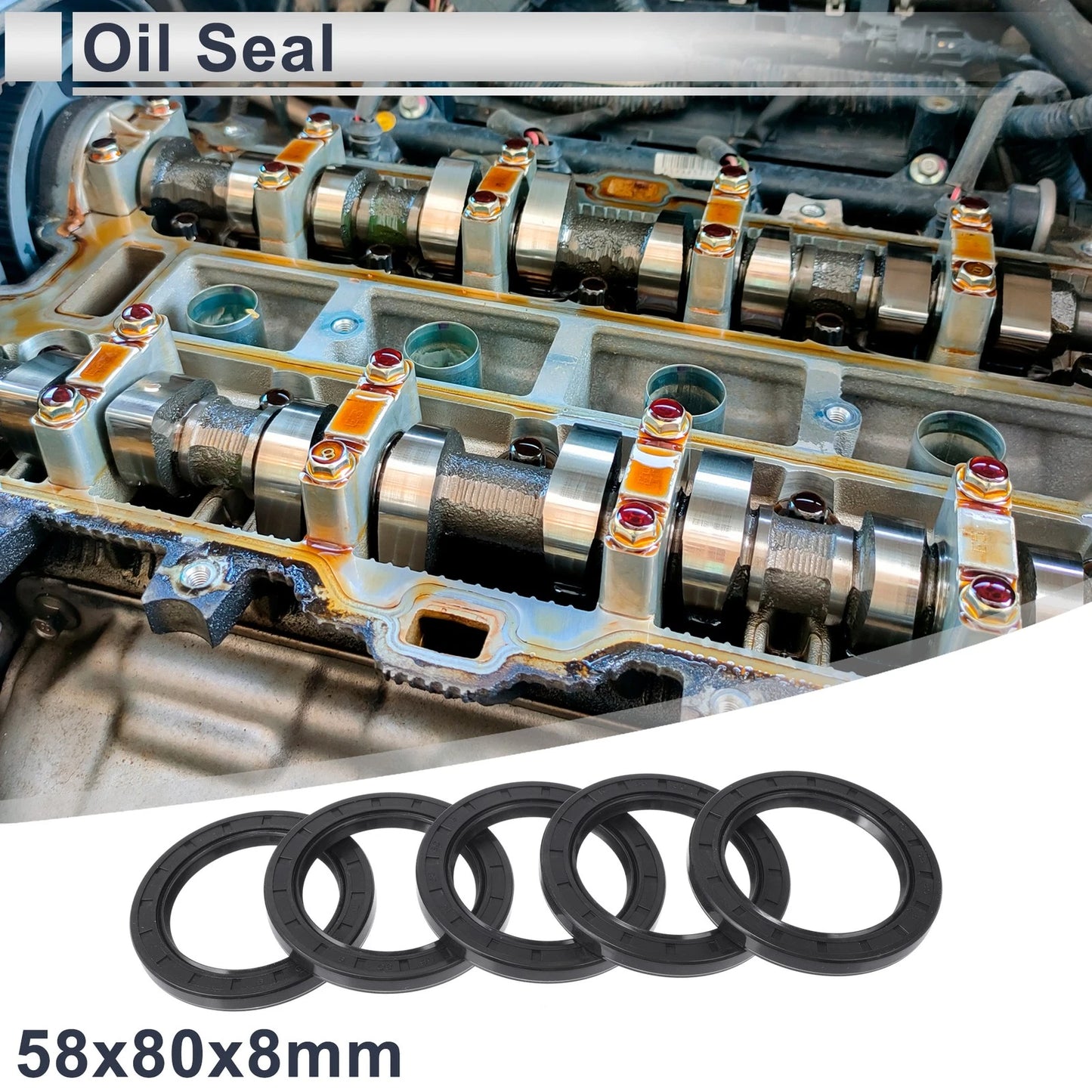 Oil Seal 5 Pcs 58x80x8mm NBR Rubber Black Seal Ring Rotary Shaft Seal