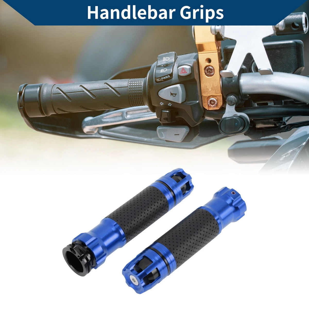 23 x 23 mm Aluminum Hand Grips Cover Blue 1 Pair for Motorcycle