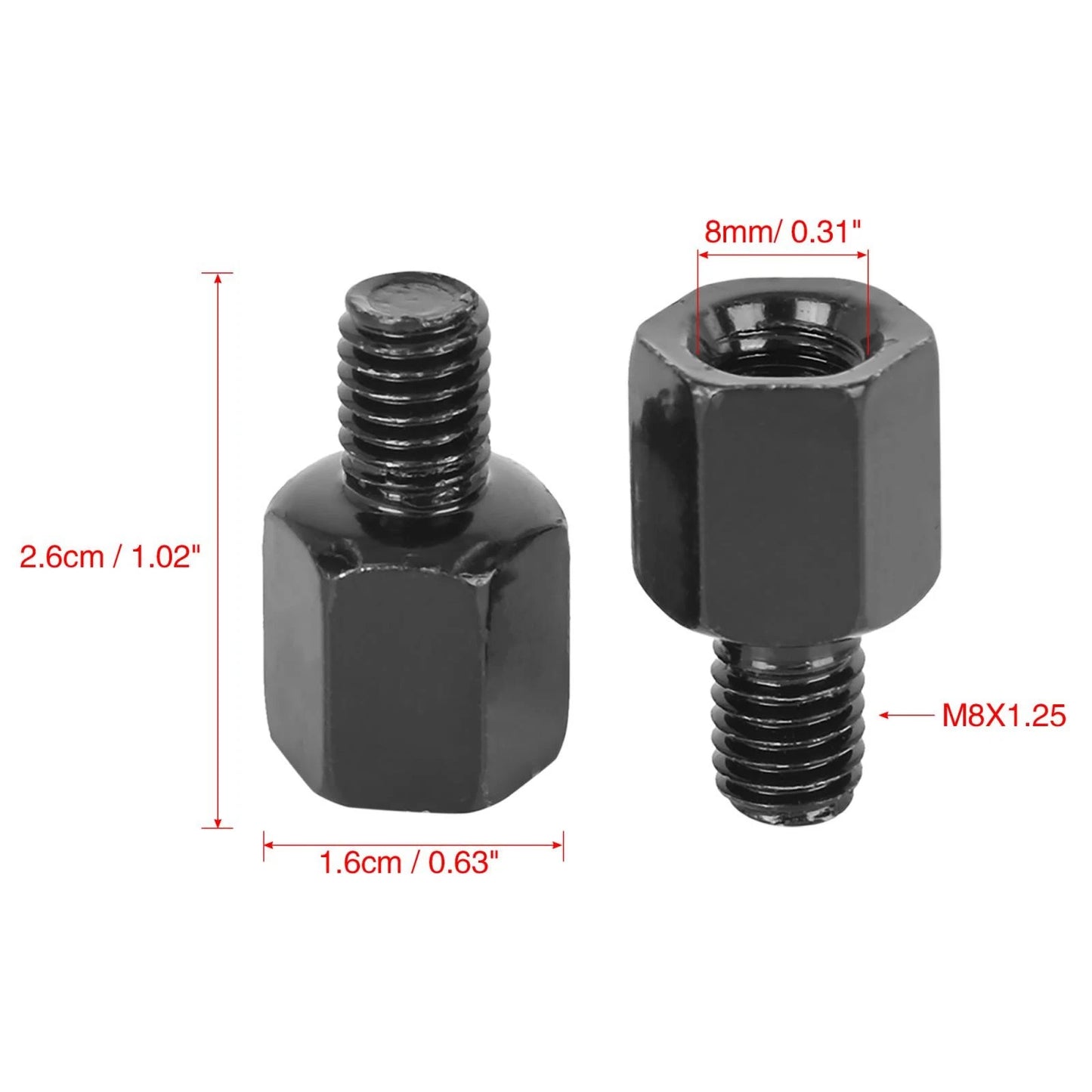 2 x 8mm Rearview Mirror Adapters Bolt Screws for Motorcycle
