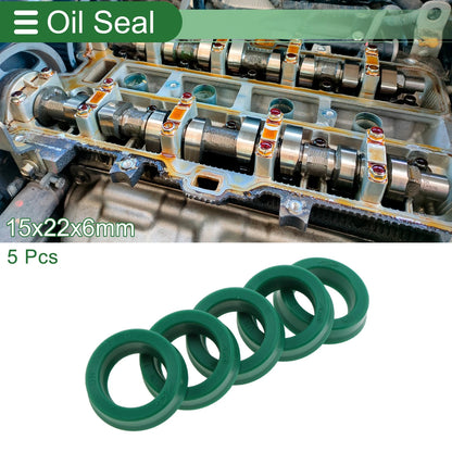 Oil Seal 15x22x6mm Rotary Shaft Seal TPU High Pressure Green 5 Pcs