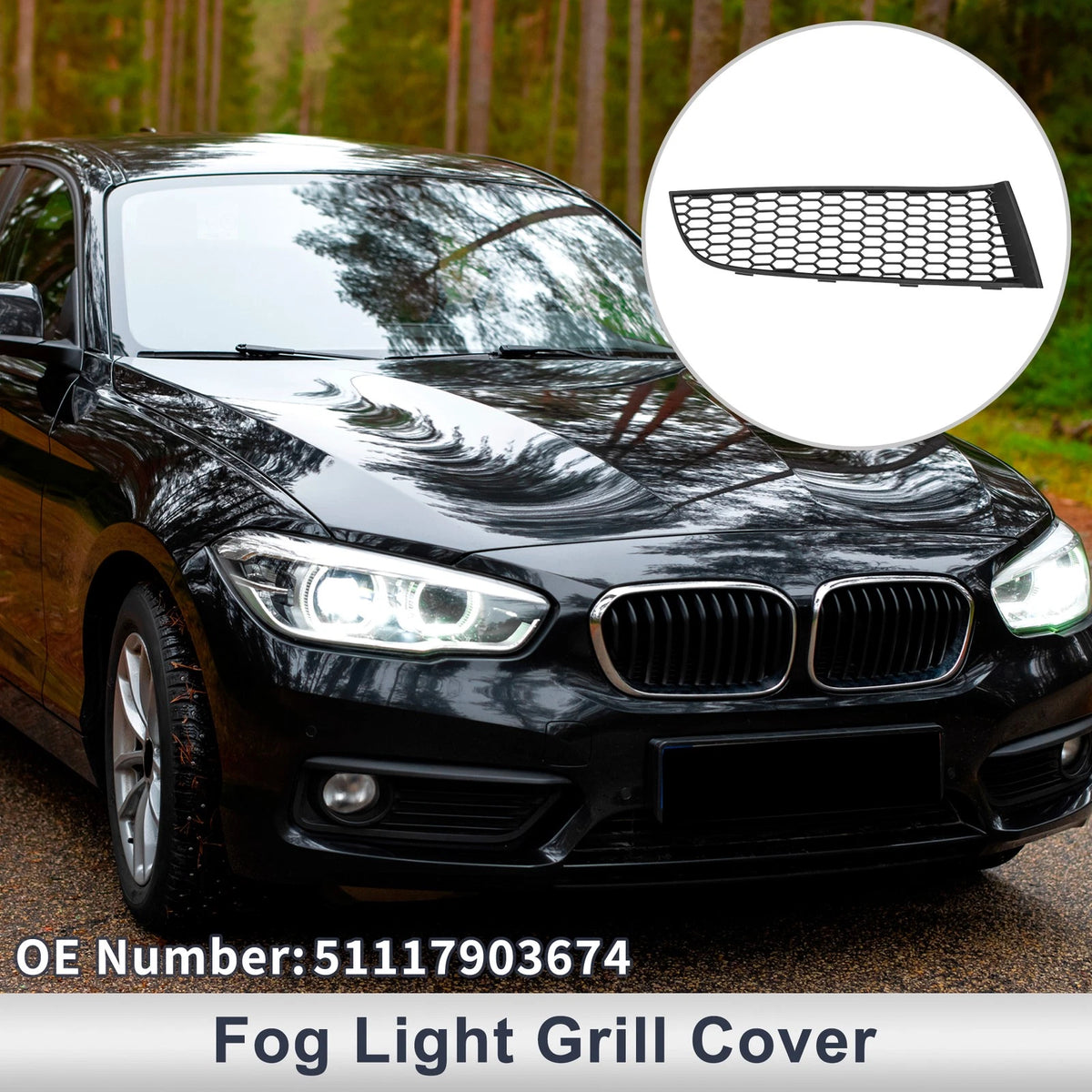 Right Front Fog Light Grill for BMW 740i (2011-2015) - 1 x Black Cover
