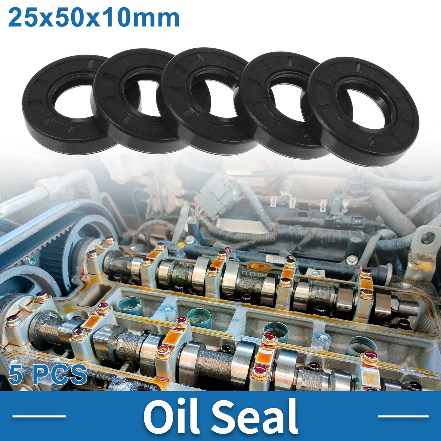 Oil Seal 25x50x10mm Nitrile Rubber Black 5 Pcs