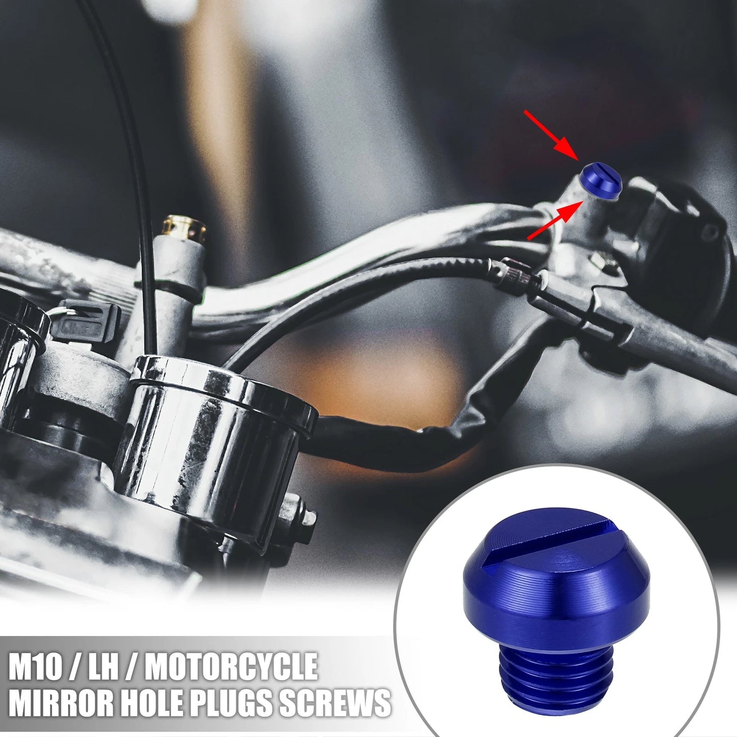 2 x Mirror Hole Plugs Screws Caps Negative Blue for Universal M10 Motorcycle