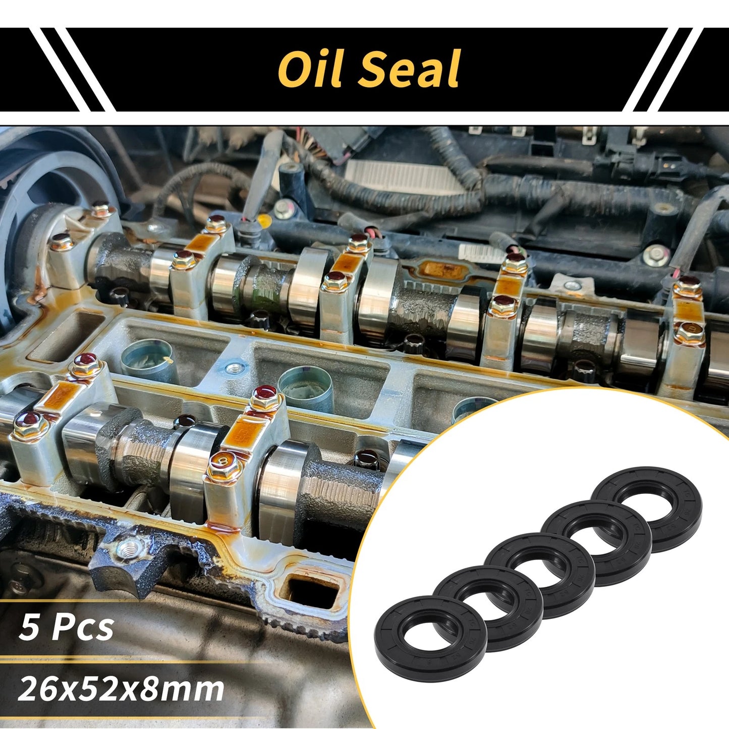 Oil Seal 26x52x8mm Black 5 Pcs