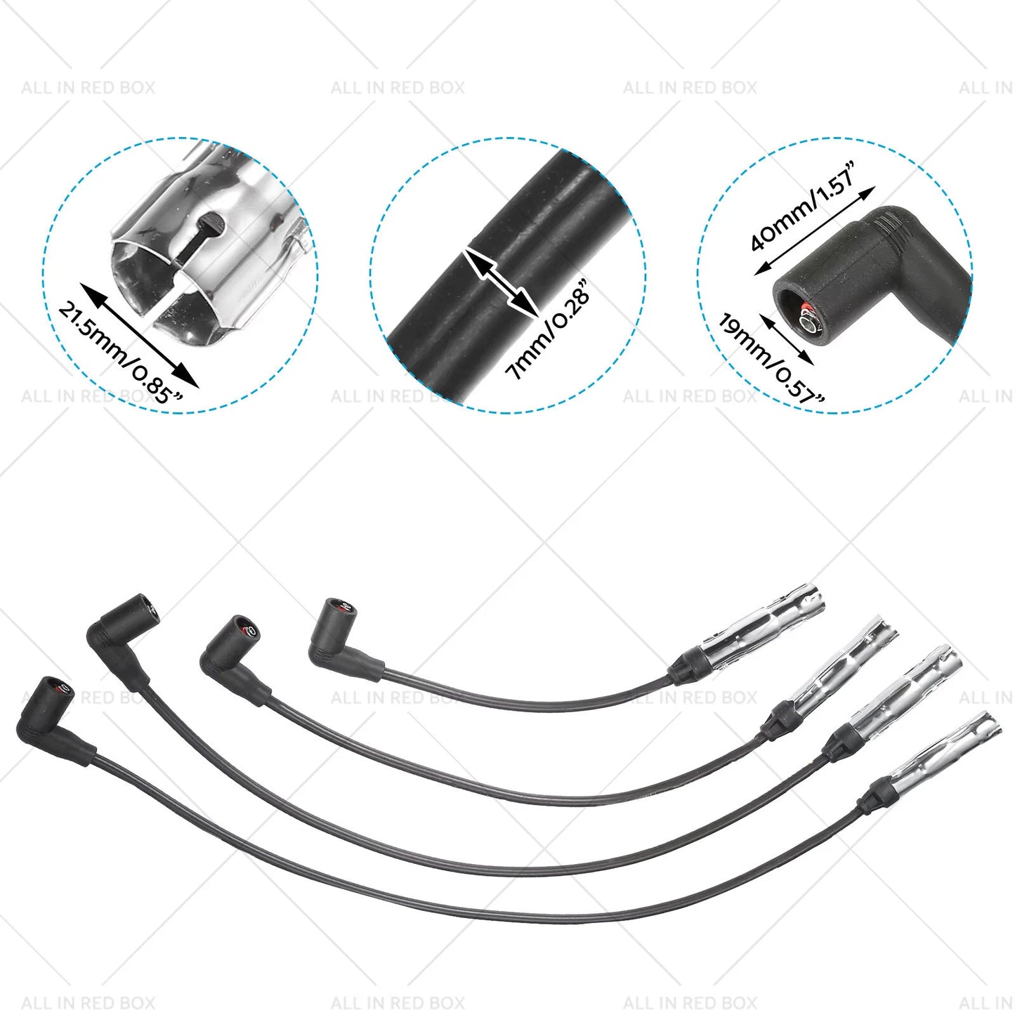 4 x 7mm Ignition Spark Plug Wires for VW Beetle Golf Jetta (1998-2015)
