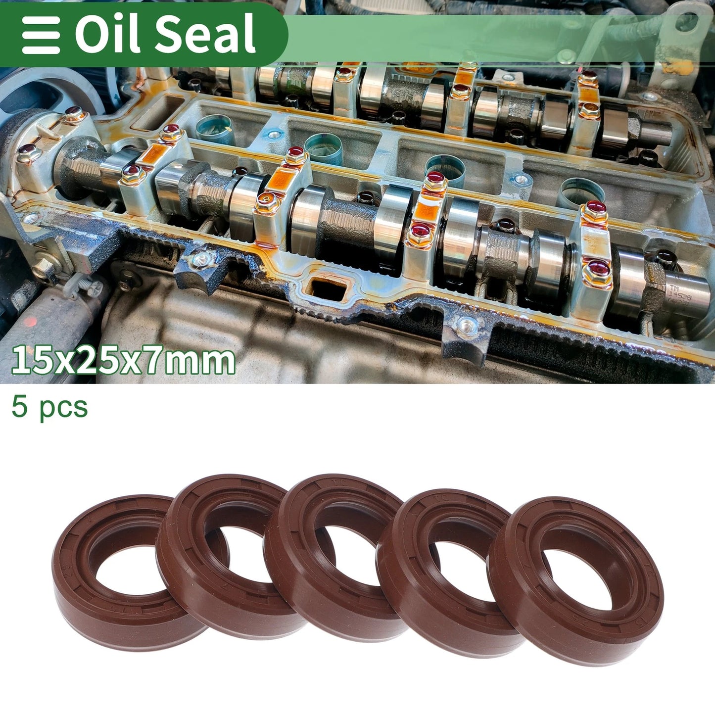 Oil Seal / 15x25x7mm, 5 Pcs / Rotary Shaft Seal FKM Rubber for Make Model