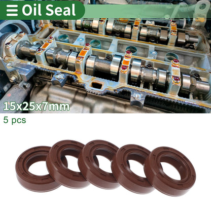 Oil Seal / 15x25x7mm, 5 Pcs / Rotary Shaft Seal FKM Rubber for Make Model