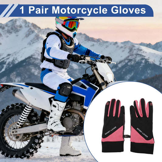 Full Finger Outdoor Fleece Women Cycling Gloves Polyester Black Rose Red