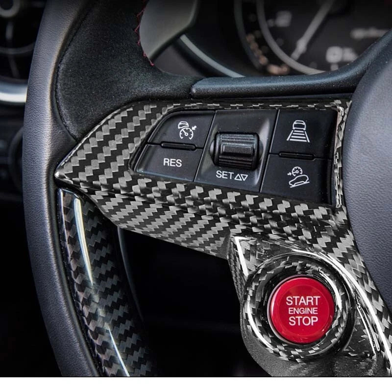 Carbon Fiber Steering Wheel Cover Trim for Alfa Romeo Giulia 2017-2019