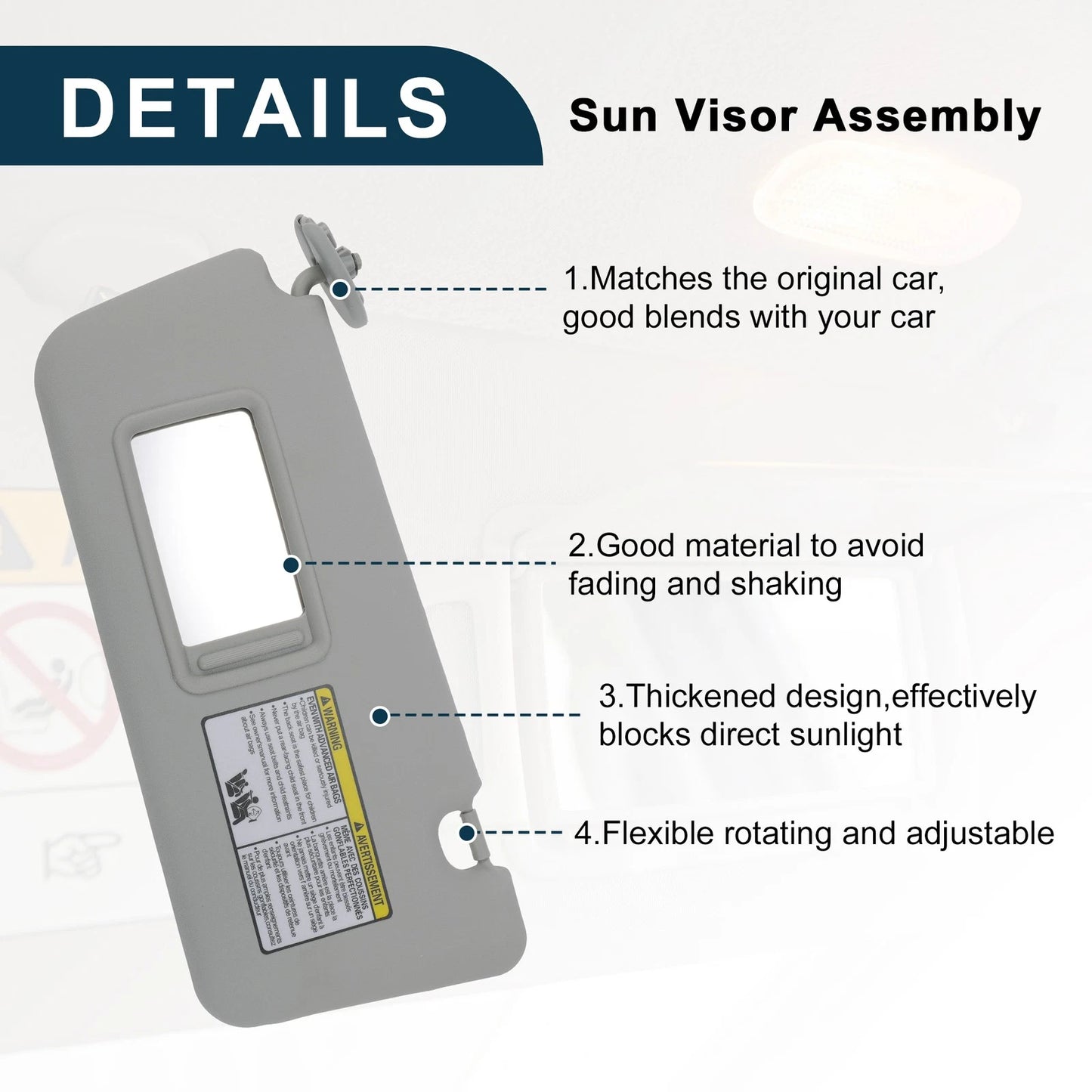 Left Driver Side Sun Visor with Mirror for Toyota RAV4 (2013-2018)