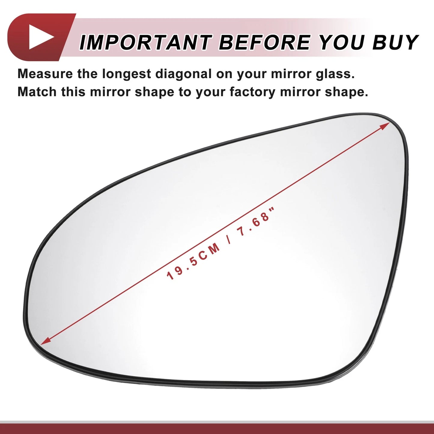 Left Driver Side Mirror Glass for Toyota Yaris (2012–2017)
