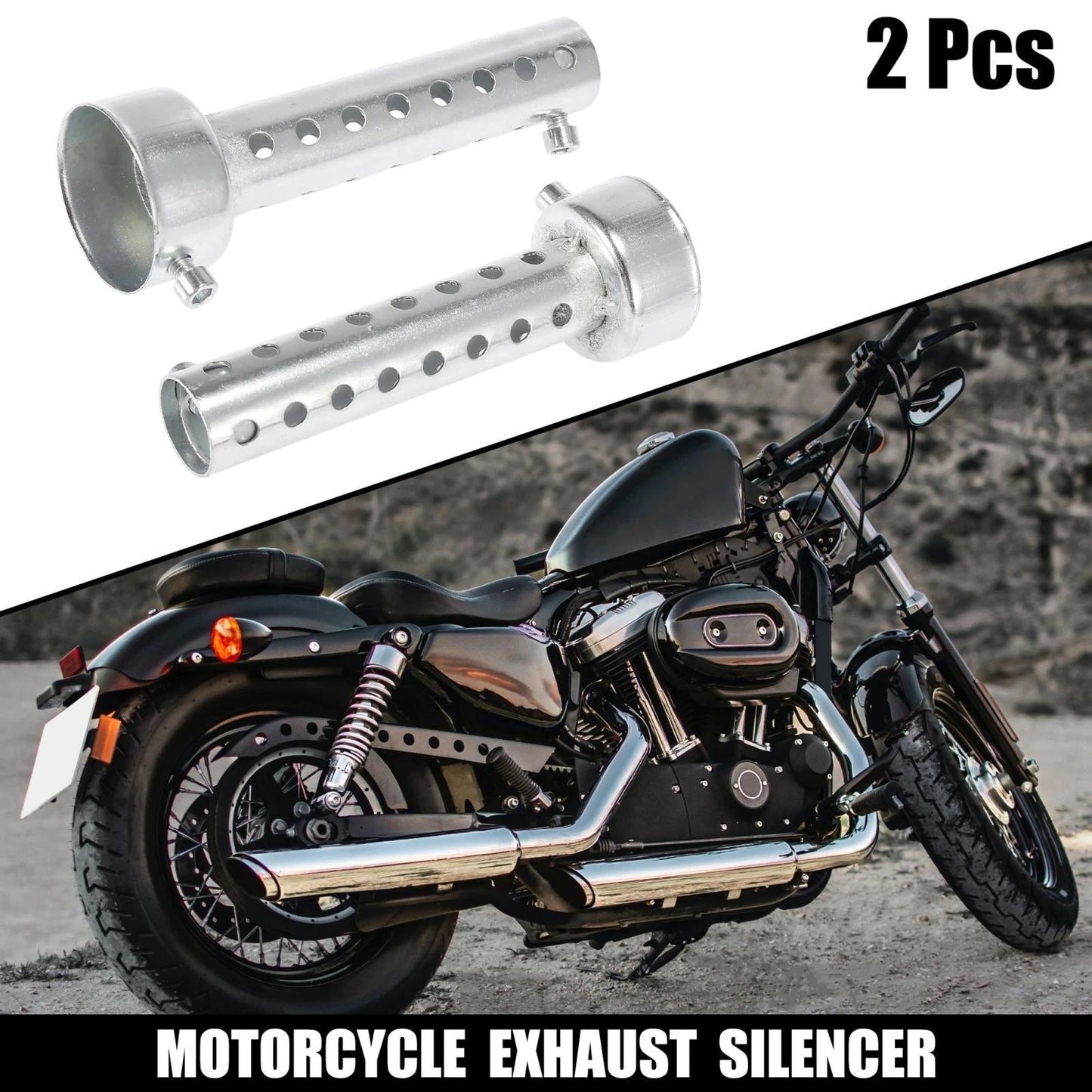 2x 45mm Motorcycle Exhaust Silencer Muffler Pipe Silver Tone for All Models