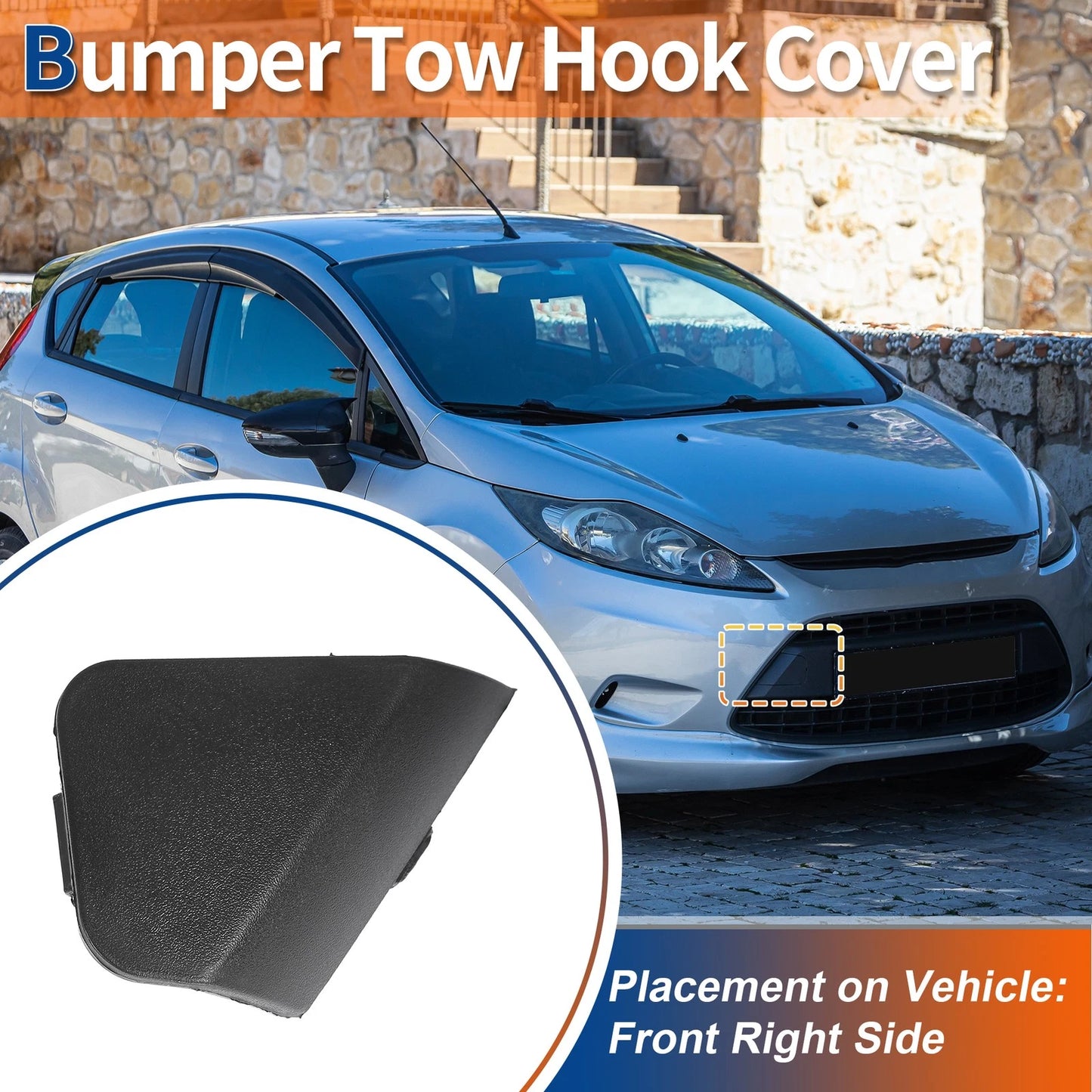 Front Car Bumper Tow Hook Cover for Ford Fiesta (2008-2012) Unpainted