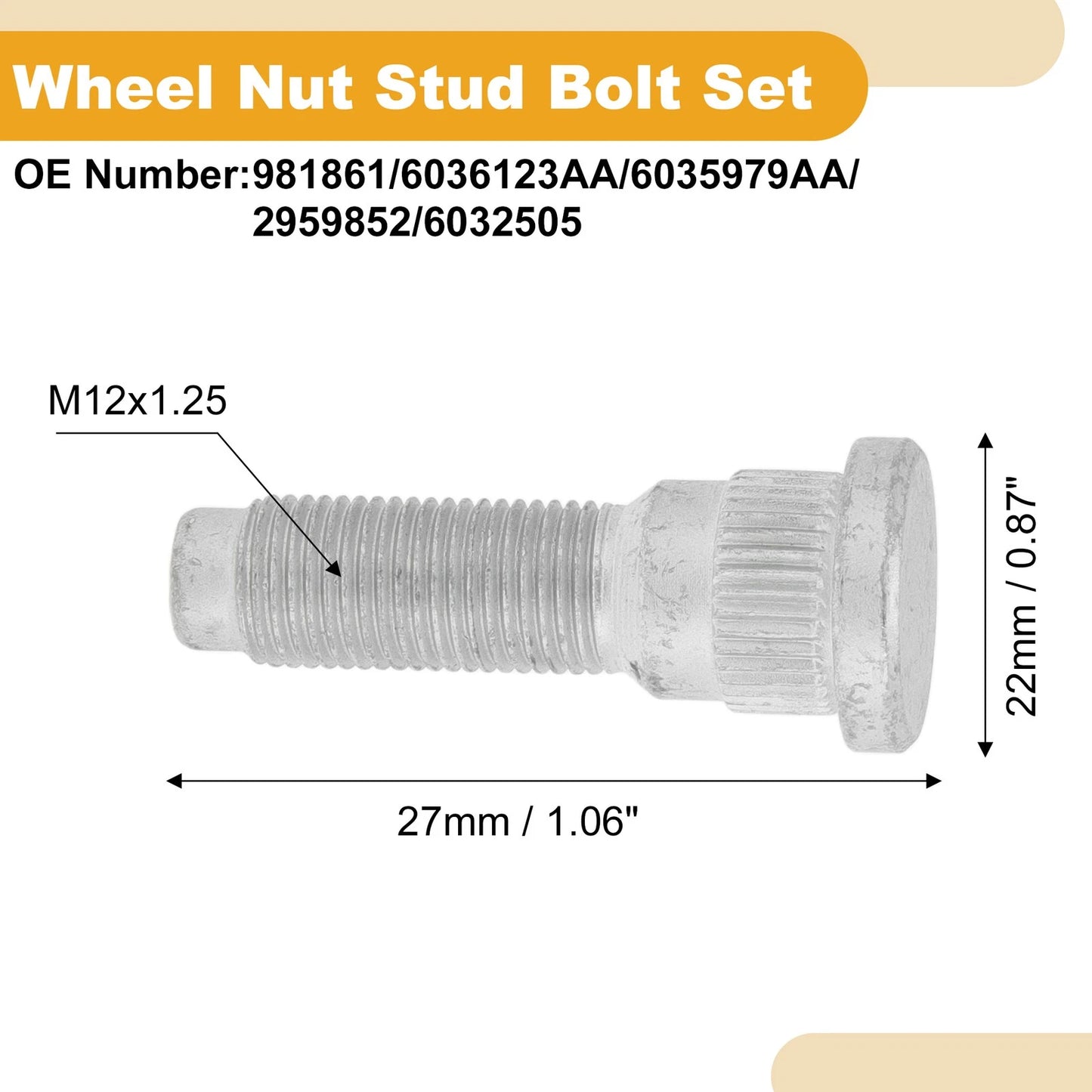M12x1.25 Wheel Lug Studs for Jeep Liberty (2003-2007) - 5 Pieces