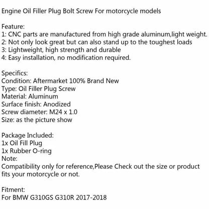 M24 x 1.0 Black Oil Cap Bolt for BMW G310GS, G310R (2017-2018)