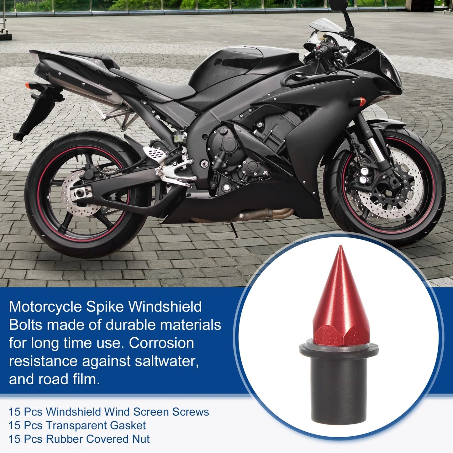 Bolts M5 Screws Nuts Red - Pack of 15 for Motorcycle Fairing/Windshield