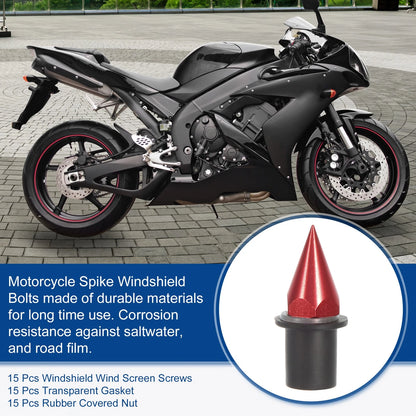 Bolts M5 Screws Nuts Red - Pack of 15 for Motorcycle Fairing/Windshield