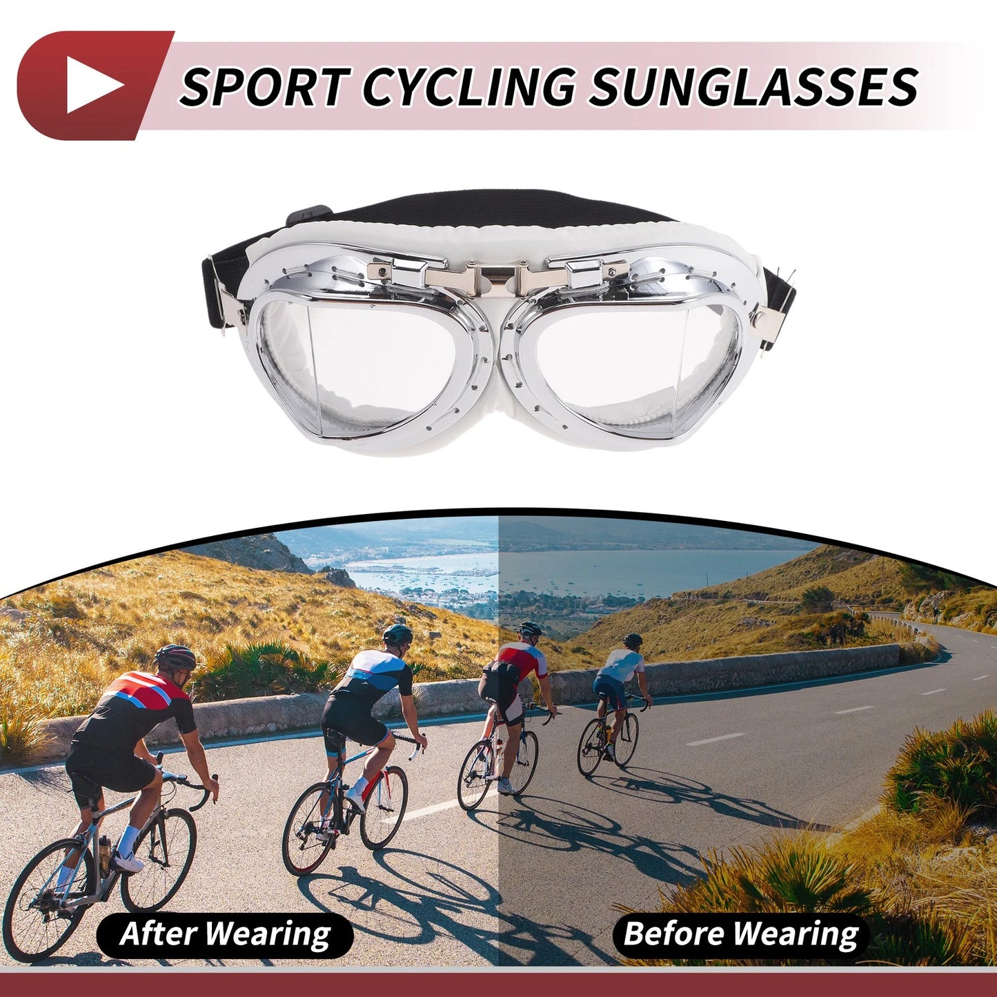1 Pc Clear Lens Goggles White Silver Tone Frame PU Sponge for Motorcycle