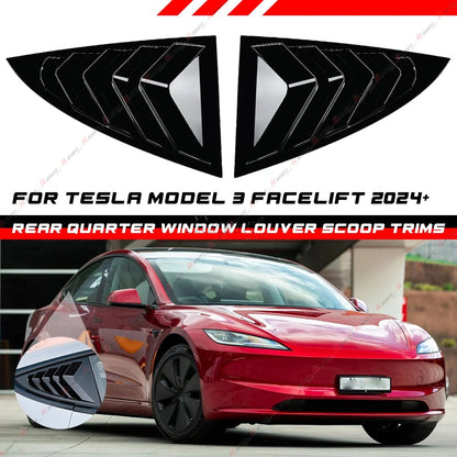 Rear Side Window Glass Louvers Cover Trims for Tesla Model 3 (2024–2025)