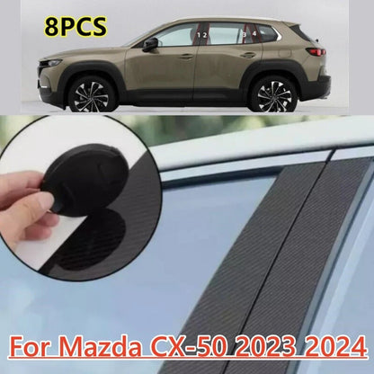 8X Carbon Fiber Window Door Trim Pillar Posts Cover for Mazda CX-50 (2023–2024)