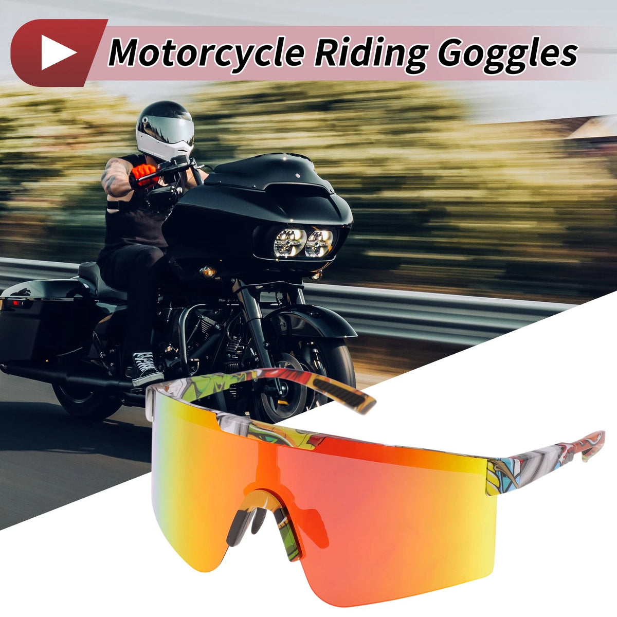 1 Pc Motorcycle Riding Goggles Red Lens Colorful Frame Tri-acetel Cellulose PC