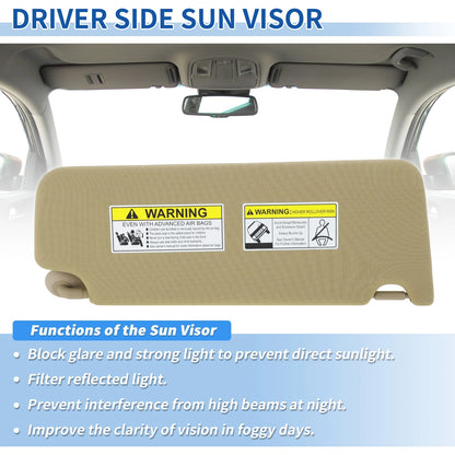Beige Left Driver Side Sun Visor for Honda Pilot (2009-2015)