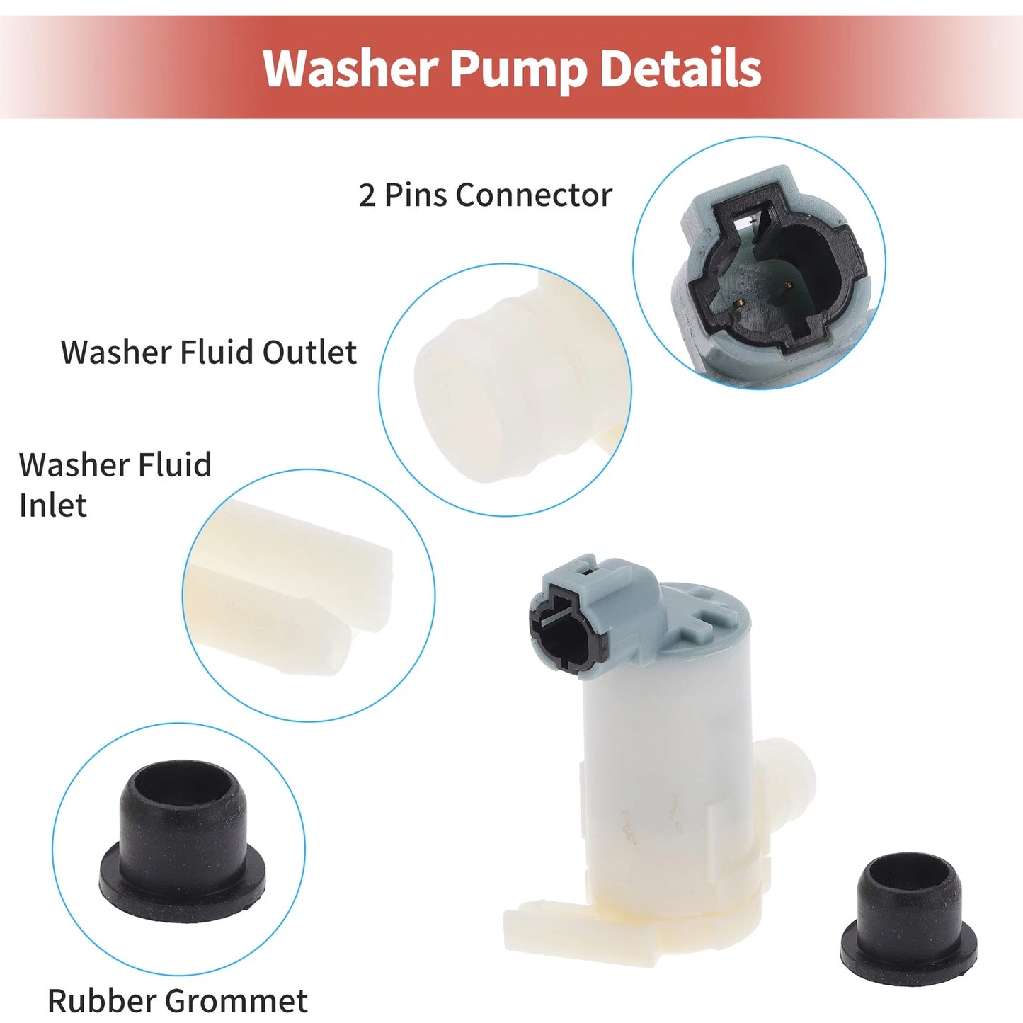 Windshield Washer Pump w/Grommet for Nissan (2000-2006)