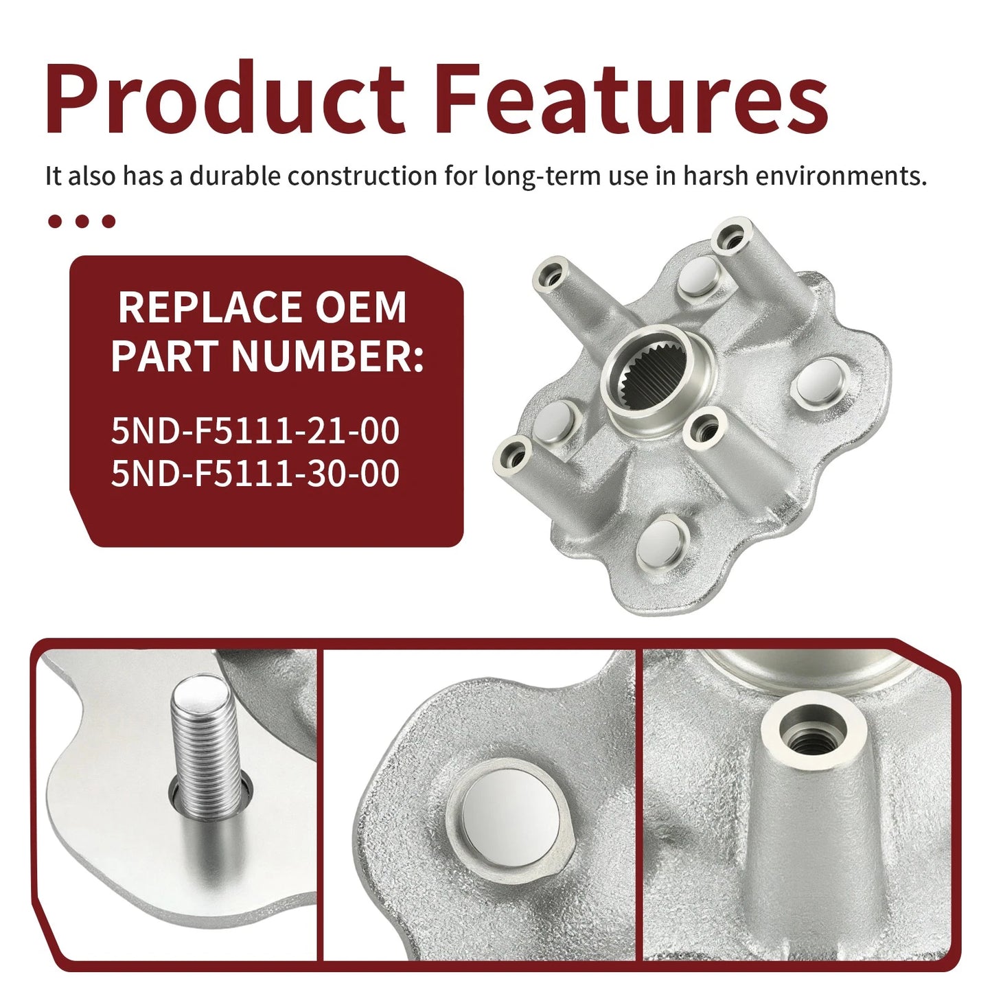 Front Left/Right Hub for Yamaha Kodiak 400/450, Bruin 350, Wolverine 350/450