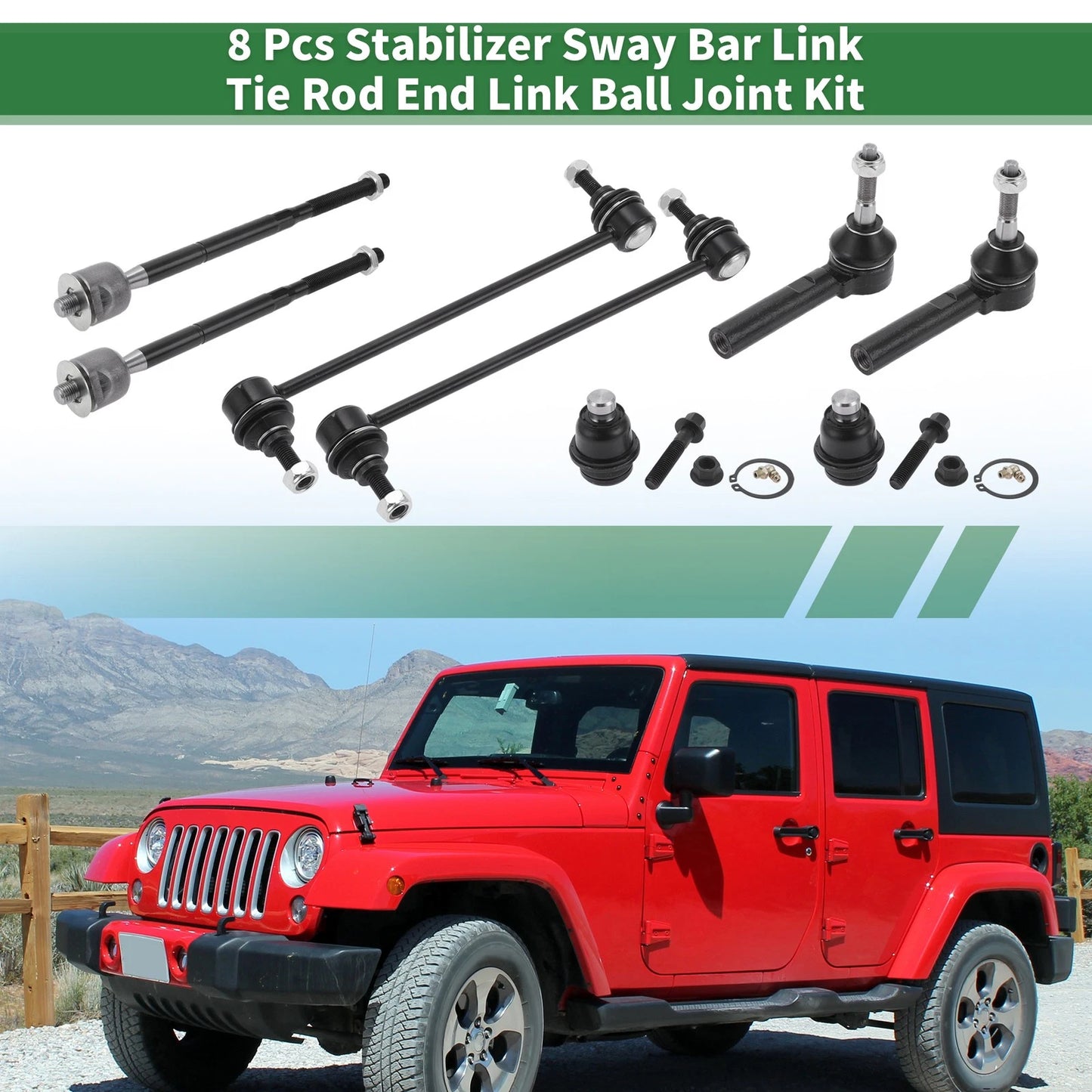 8x Front Suspension Kit Tie Rod Ends Sway Bar Link Ball Joint for Dodge