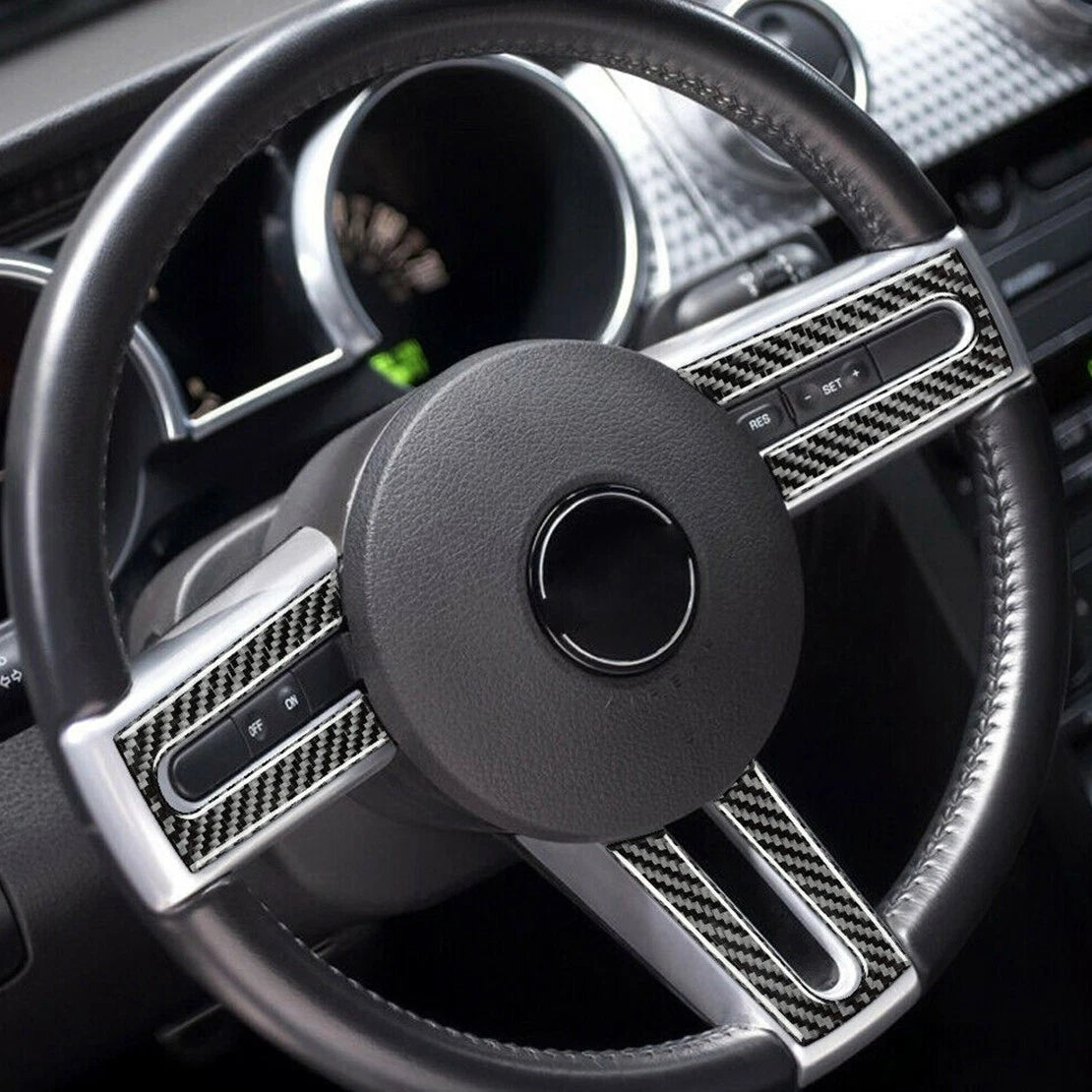 3 x Carbon Fiber Steering Wheel Cover for Ford Mustang (2005-2009)
