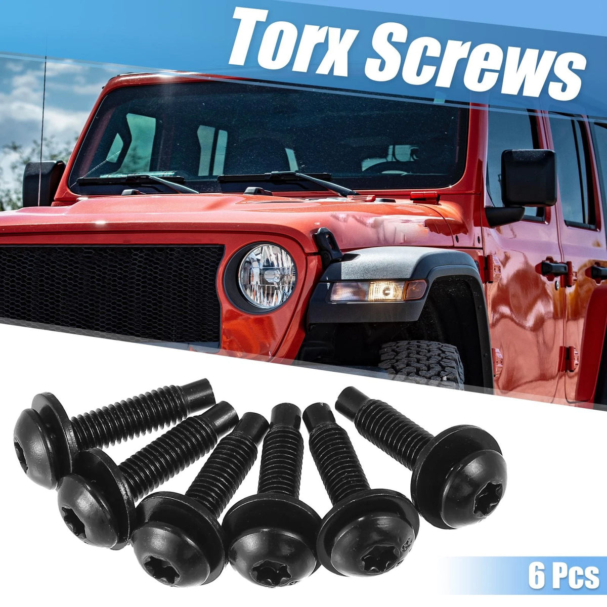 Extra Long Black Torx Screws for Jeep Wrangler (2007-2018) - 6 x Bolts