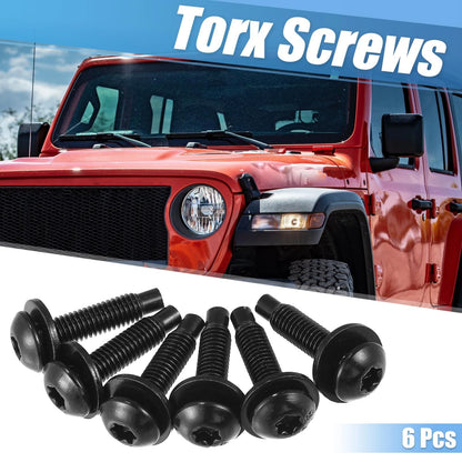 Extra Long Black Torx Screws for Jeep Wrangler (2007-2018) - 6 x Bolts