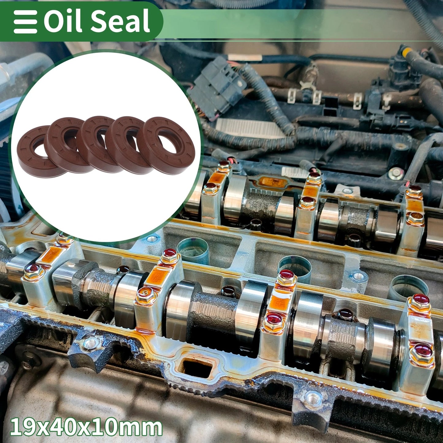 Oil Seal / 19x40x10mm / Rotary Shaft Seal FKM Brown 5 Pcs for Make Model