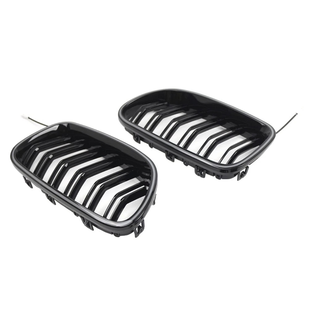 Glossy Black Front Kidney Grille with Light Strip for BMW 5-Series (2010-2016)
