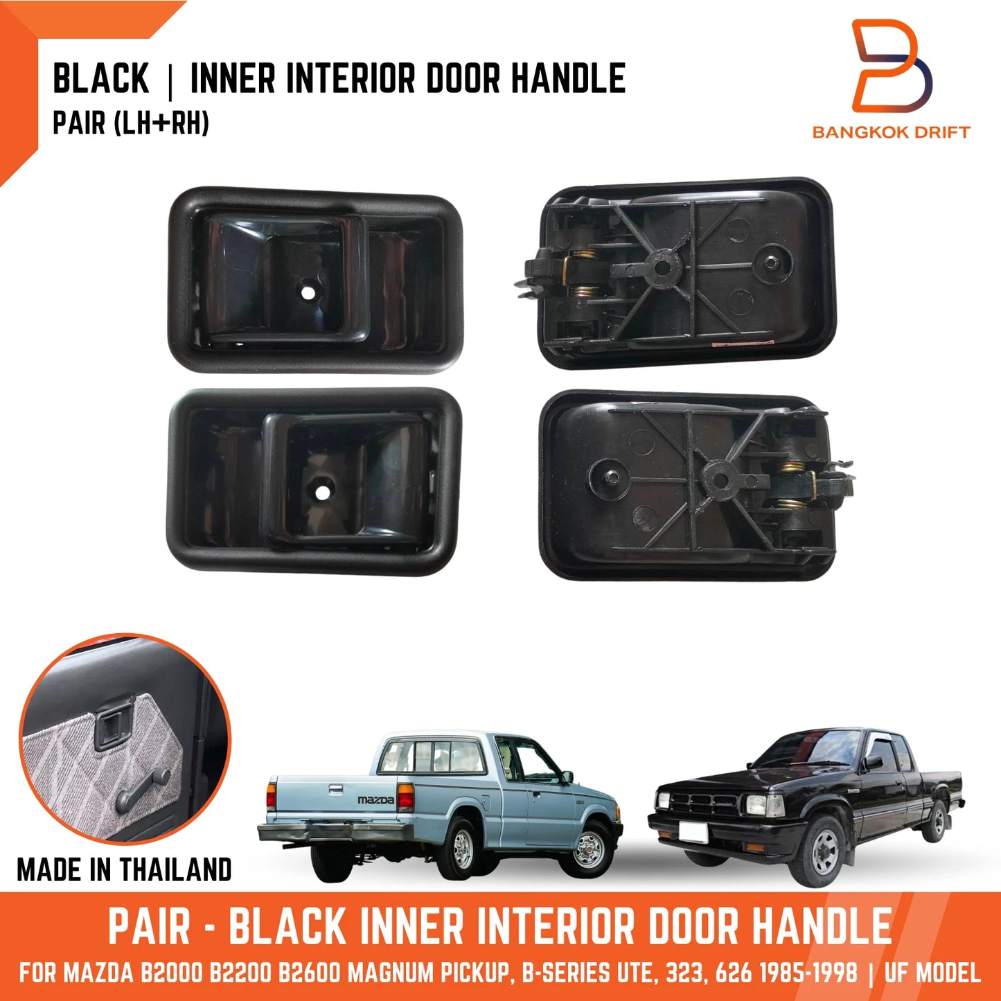 Black Inner Door Handle Pair for Mazda B-Series Bravo UF 323 626 (1994-2006)